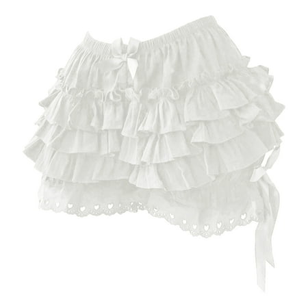 YONGHS Women s Kawaii Bloomers Shorts Pantaloons Ruffle Panties Lace Trim Pettipants Pumpkin Pants White L