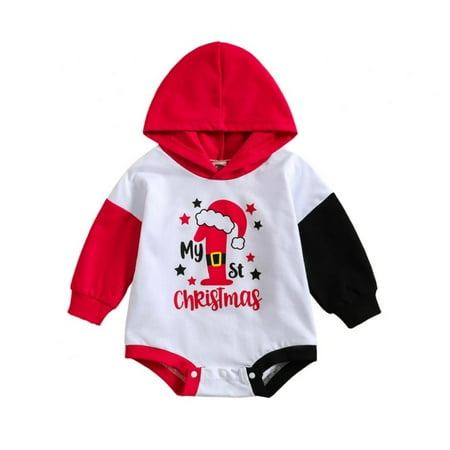 

Baby Christmas Romper Hooded Triangle Romper Boy Girl One-piece Suit Winter Holiday Christmas Infants Long Sleeve Stitching Romper