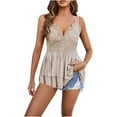thumbnail image 2 of Fznquz Lace Women's Tanks & Camis Summer Double Spaghetti Strap Patchwork Yellow Pleated Camisole V Neck Womens Tanks, 2 of 9