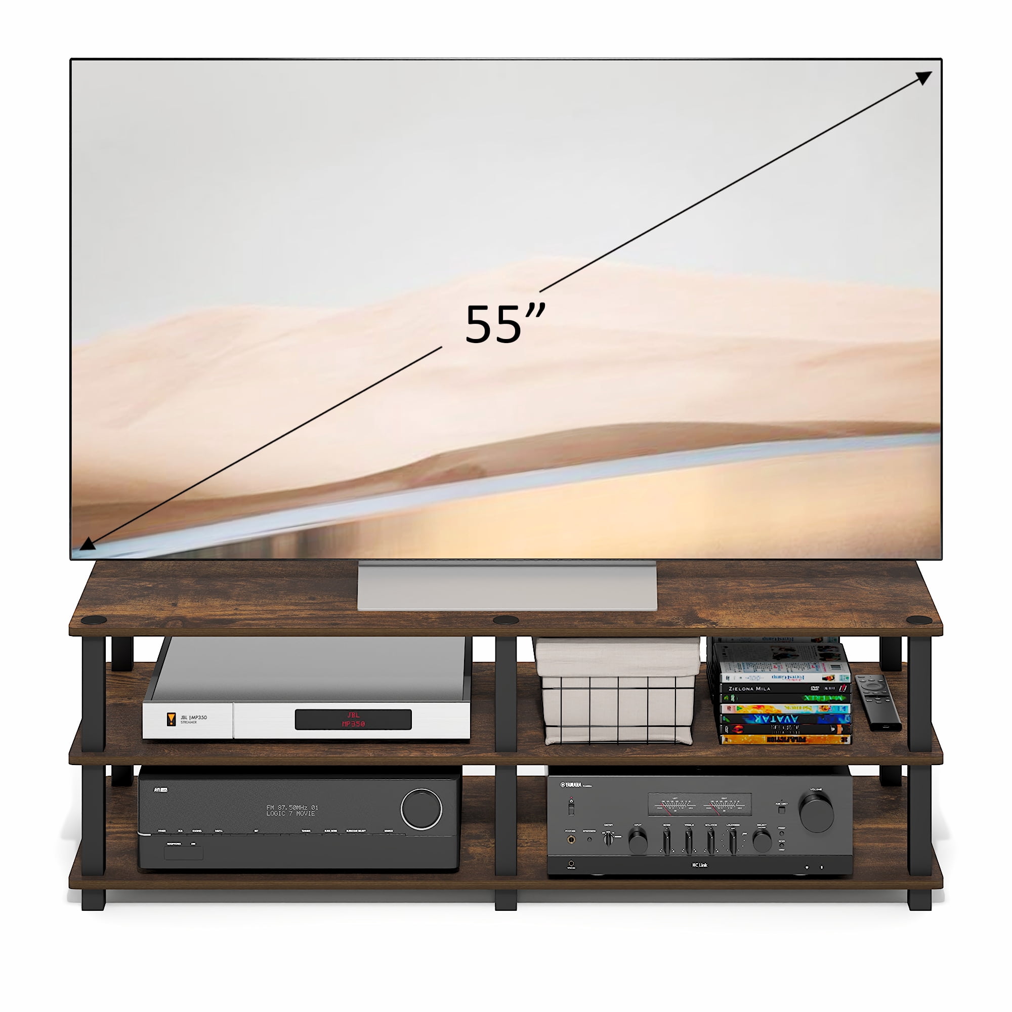 Furinno TURN-N-TUBE 3-Tier Entertainment Center for TVs up to 46" Amber Pine