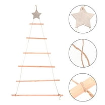 Amosfun Light Brown Wooden Hanging Ladder Christmas Tree Decoration with Rope Branch Holder