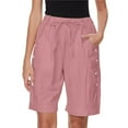 thumbnail image 5 of Bloomae Women's High Waist Bermuda Shorts Loose Drawstring Capri Pants with Pockets Wide Leg Summer Shorts Button Decor Pink S, 5 of 8