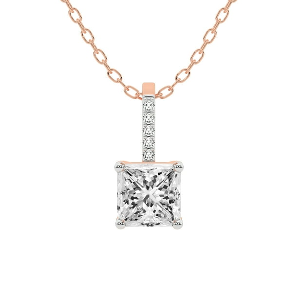 Diamond Pendant Necklace For Women | 2 Carat IGI Certified Princess Shape  Lab Grown Diamond | Lucida Four Prong Lab Diamond Pendant Necklace In 14K 