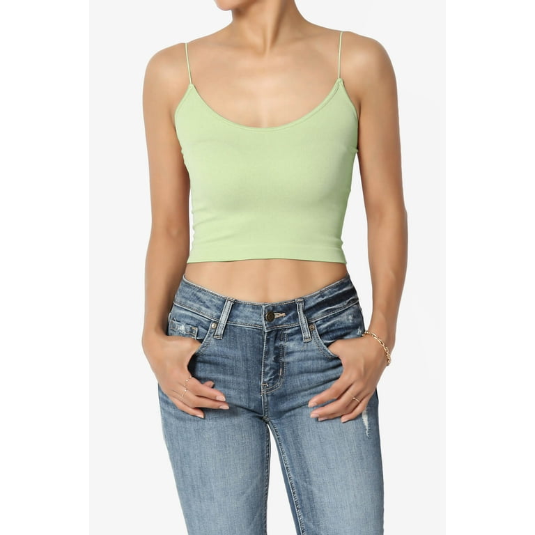 Women's Slim Seamless Skinny Strap Crop Cami Comfortable Ribbed Cropped  Tank Top