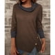 thumbnail image 2 of Jersey de mujer con cuello alto y manga larga, sudadera cómoda para invierno, otoño, oficina, marrón oscuro L, 2 of 6