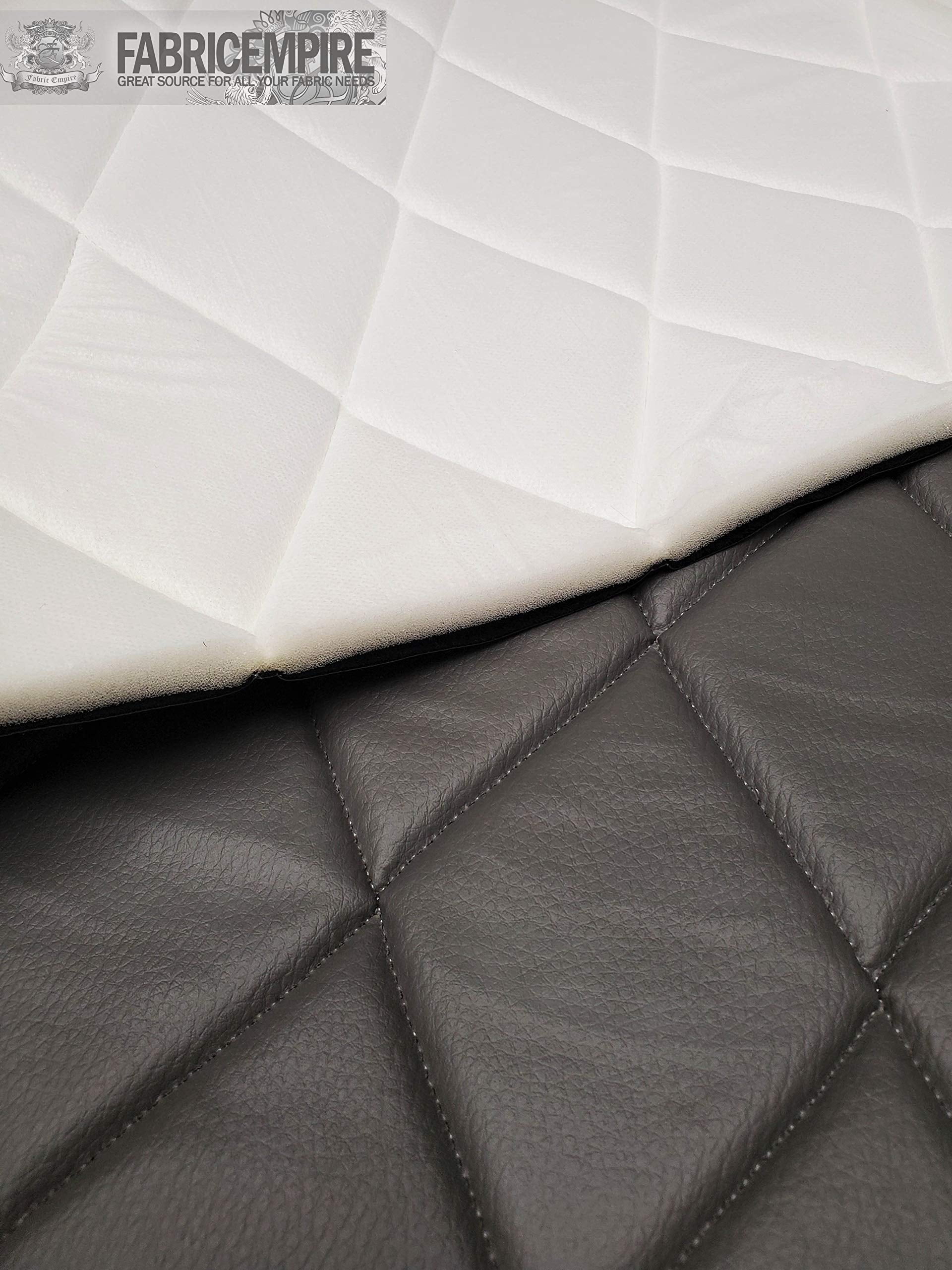 Quilted Vinyl Padded Upholstery Fabric w 3/8" Foam Backing Smooth 4"x6" Diamond /58" Wide/Continuous Yard/ Boat Seat Fabric, Headboard Fabric, Bar Stool Cover Material, DIY Upholstery (Gray)