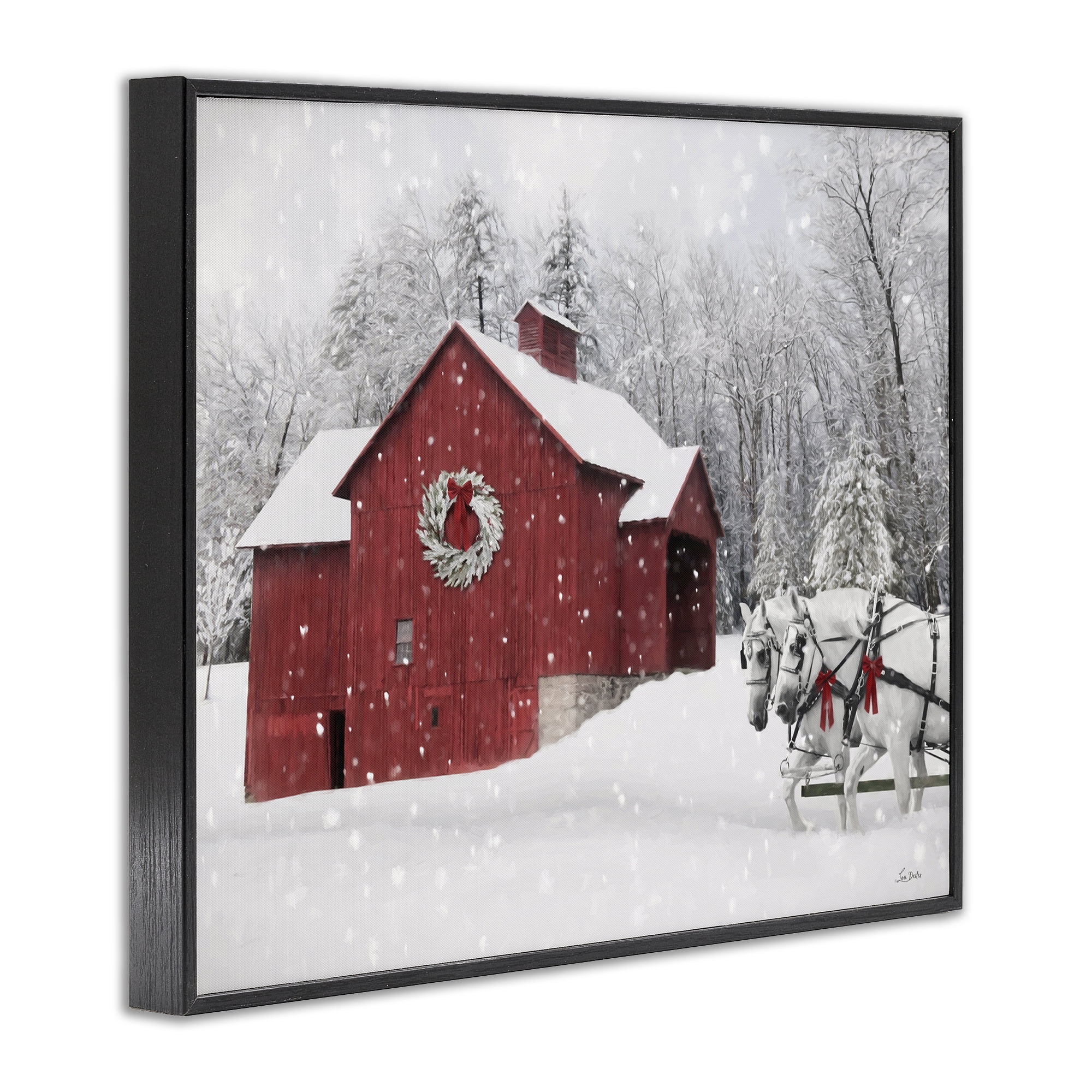 Stupell Industries Snow Covered Red Barn Holiday Painting Black Framed Art Prints Wall Art, 14 x 11