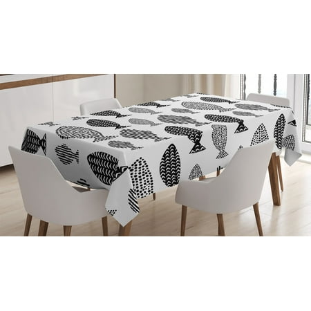 

Ocean Animal Decor Tablecloth Minimalist Fish with Pared down Dots and Stripped Lines Artsy Image Rectangular Table Cover for Dining Room Kitchen 52 X 70 Inches Black White by Ambesonne