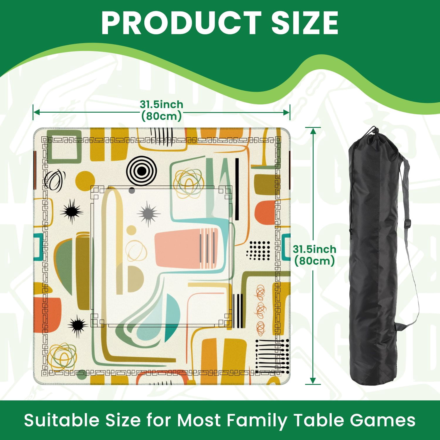 Mahjong Mat 31.5" x 31.5" Abstract Mid Century Modern Geometric Earth Tones Non-Slip Noise Reduction American Mahjong Tiles Table Cover for Dominoes Poker Card Board Games Gift