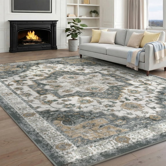 Area Rugs for Living Room, 6'x9' Washable Moroccan Low Pile Non-Slip Soft Print Pattern Rug for Bedroom Kitchen Dining Room Entryway - Green