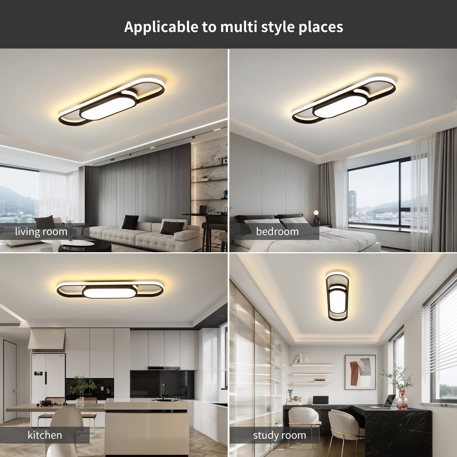 Garwarm Modern 27.5" Black Linear LED Ceiling Light, Dimmable Flush Mount Ceiling Fixture with Remote Control, 3000K-6500K Adjustable Lighting for Living Room, Kitchen, Hallway, Bedroom