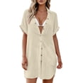 thumbnail image 6 of Pounoo Women's Cover Ups Button Front Short Sleeve Shirt Dresses Beach Vacation Style Lightweight Breathable Loose Fit Tops Gift, 6 of 7