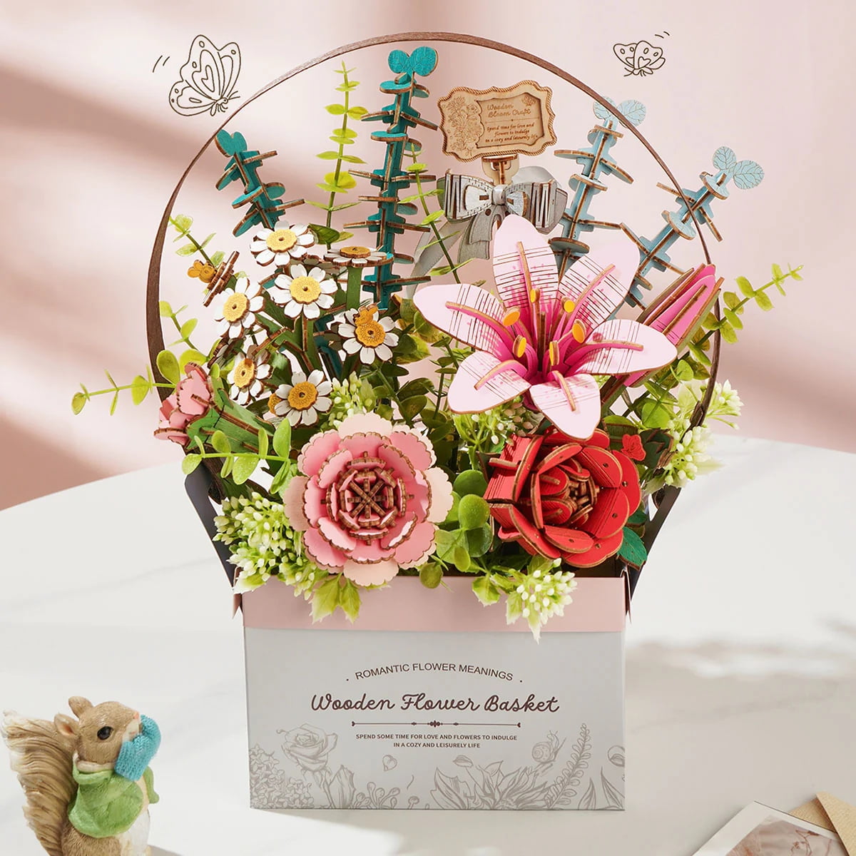 ROKR Wooden Flower Basket DIY 3D Puzzle Model Building Kits Toys for Adult Gifts