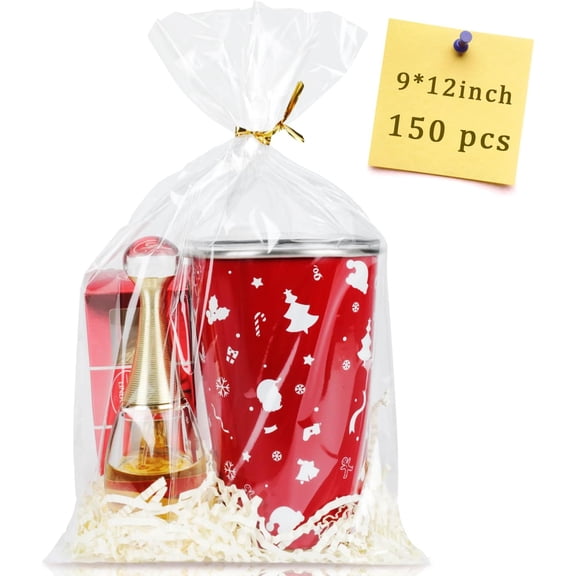 YANTONG 150pcs Cellophane Bags 9x12 Treat Bags with Ties Clear Gift Candy Bag Cookie Bag for Packaging Party Favor Plastic Gift Wrap Easter