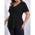 thumbnail image 5 of Womens Plus Size Tops Casual V Neck Short Sleeve Shirts Split Hem Blouses Summer Black 5XL, 5 of 6