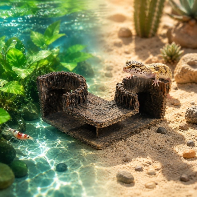 Resina para Acuario, Escondite de Paso en Esquina para Peces y Camarones, Aspecto Natural, Seguro para el Agua, 13x13x7cm, Túnel Decorativo Marrón