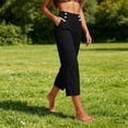 thumbnail image 4 of cocolona Womens Summer Casual High Waist Plus Size Capri Pants Elastic Waist Straight Wide Leg Cropped Pants with Pockets, 4 of 5