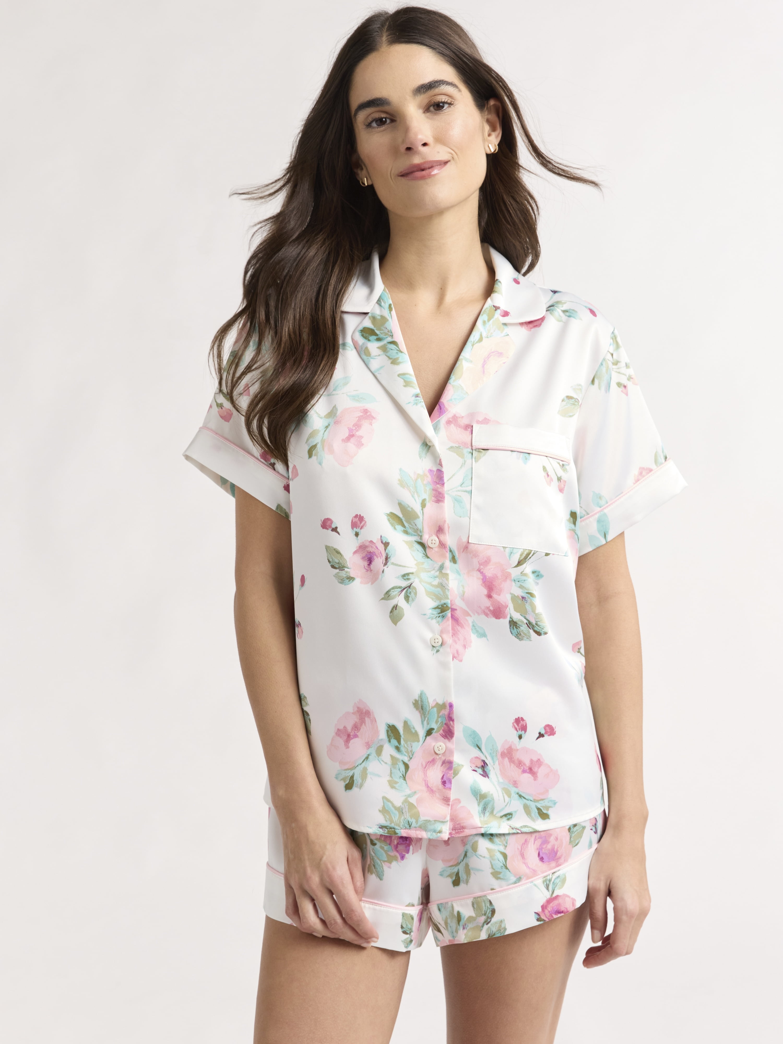 Joyspun Women’s and Women’s Plus Bridal Satin Shortie Pajama Set, Sizes XS to 3X