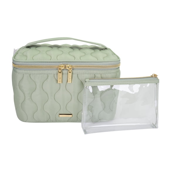Conair Sage Green Train Case Set, 2-Piece Travel Organizer with Clear Pouch