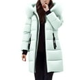 thumbnail image 4 of Women's Quilted Jacket with Hooded Winter Warm Thickened Long Sleeve Mid Length Solid Color Down Jacket Outerwear Puffer Coats with Pockets Women Winter Clothes, 4 of 5
