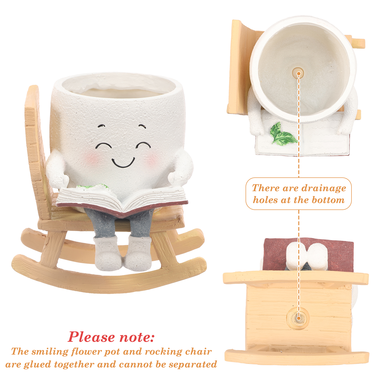 Rocking Chair Smiley Face Planter Cute Plant Pots for Indoor Outdoor Plants Succulent Pots with Drainage Hole Unique Funny Flower Pot for Succulents Plant Gifts