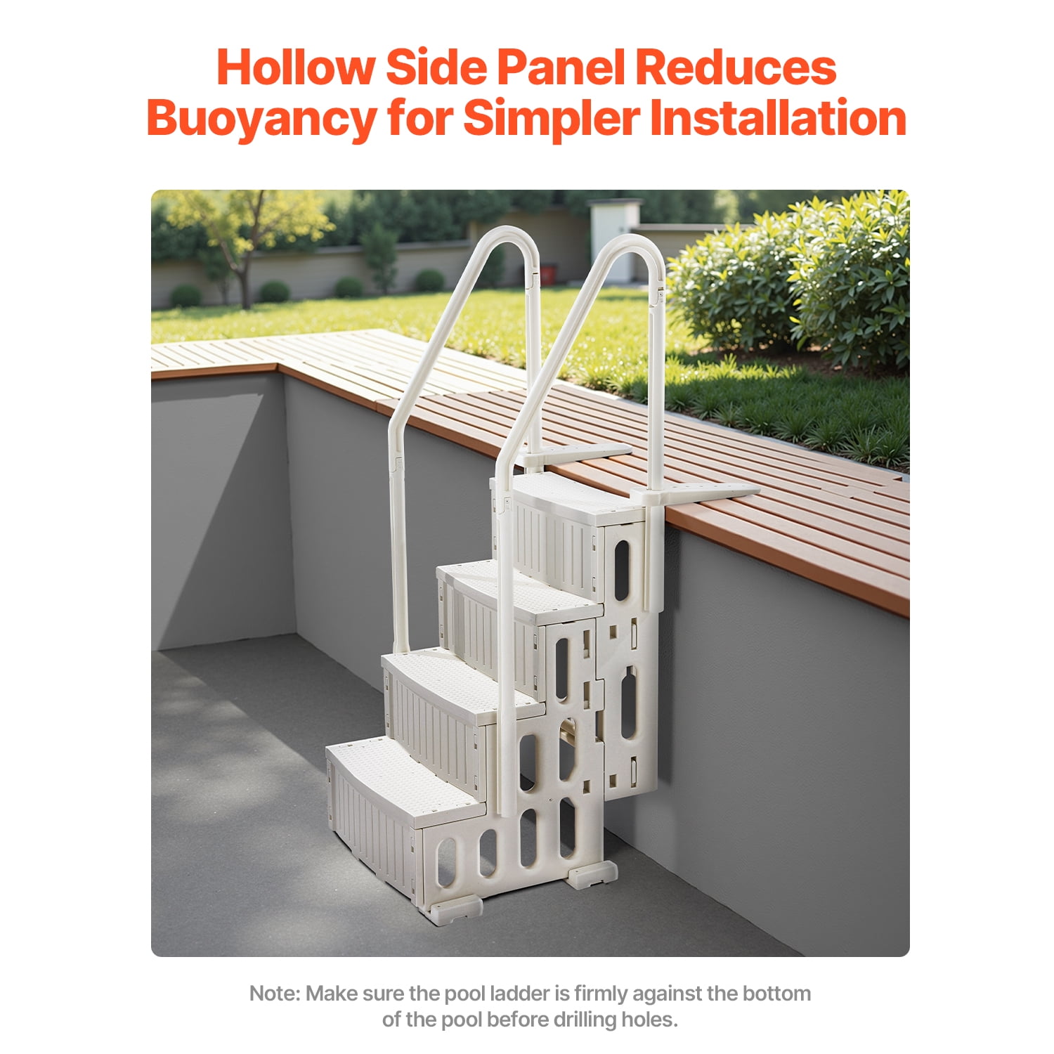 KFFKFF 4-Step Pool Steps Above Ground, Anti-slip Pool Ladder with Dual Handrailss, Supports up to 400 lbs, Suitable for 48-54 Inch Inground & Above-ground Pools, Creamy White