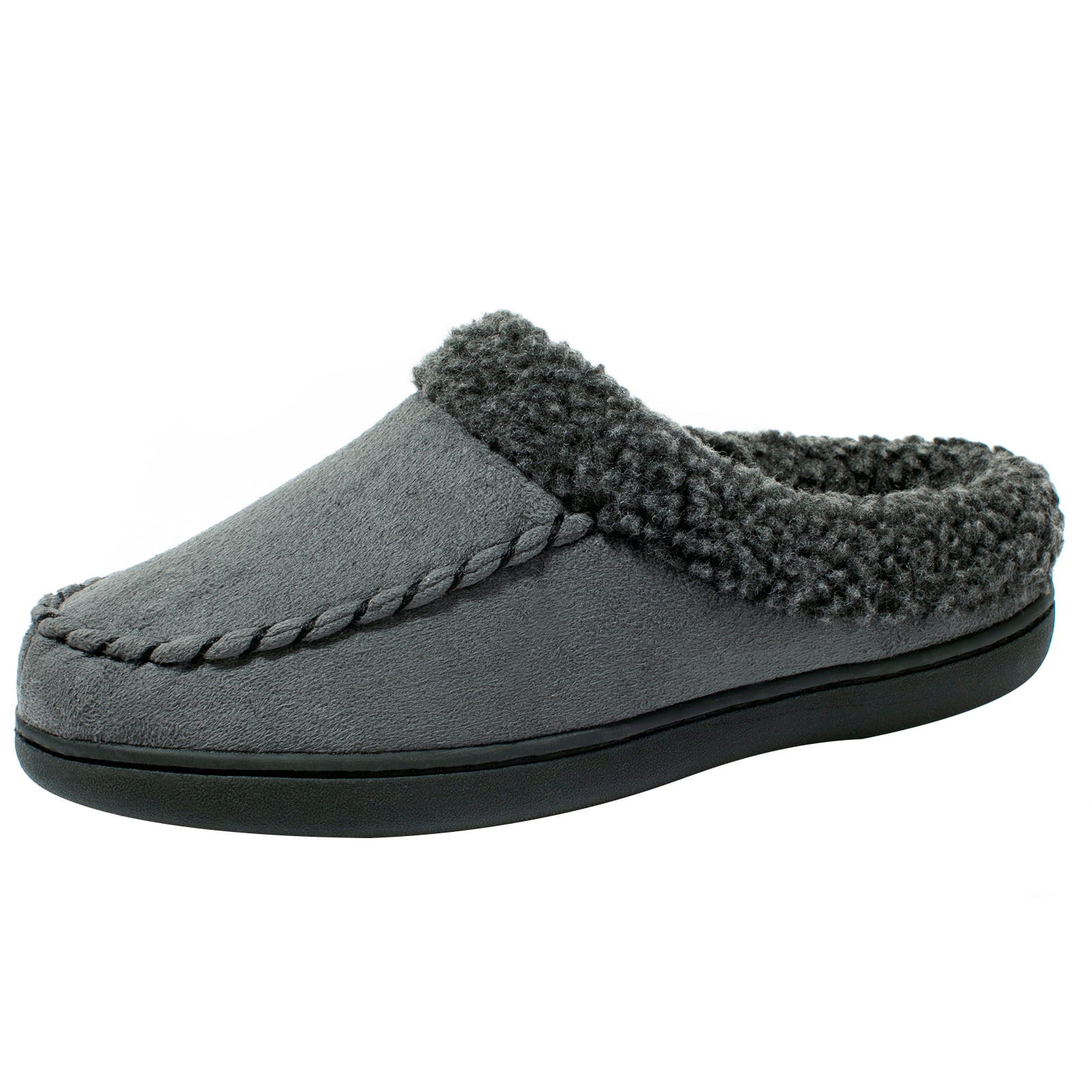Needbo Men's Moccasin Slippers Microsuede Whipstitch Sherpa Lining ...