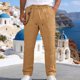 thumbnail image 1 of Ceisia Men's Linen-Like Casual Straight Pants Elastic Waist Drawstring Trousers With Decorative Chain Gifts, 1 of 6