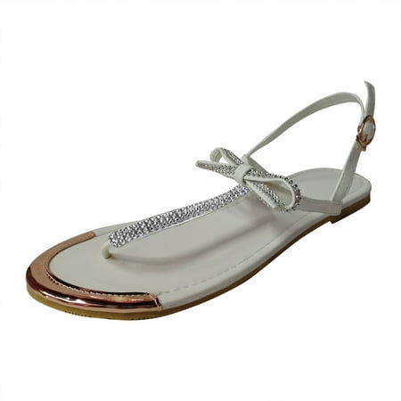 

Women s Summer Rhinestone Bow Toe Clamping Flat Bottom Flat Heel Sandals Womens Sandal Slippers Size 6 Bass Shoes Women Sandals