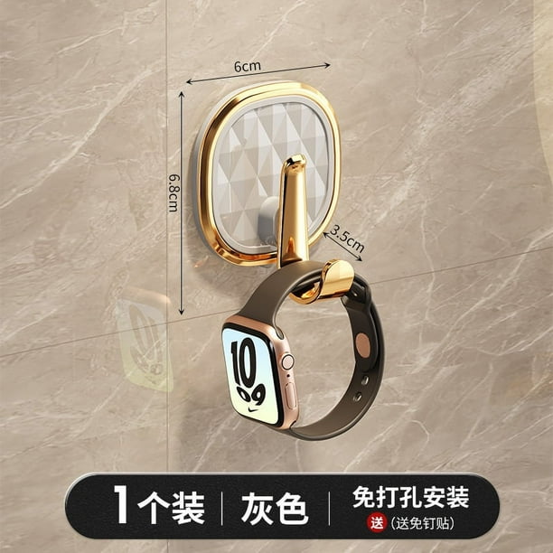Zhuge Gancho de plástico creativo de 4 piezas, sin perforaciones, gancho adhesivo, sin rastro, gancho resistente para ropa, gancho de cocina (borde dorado, gris)