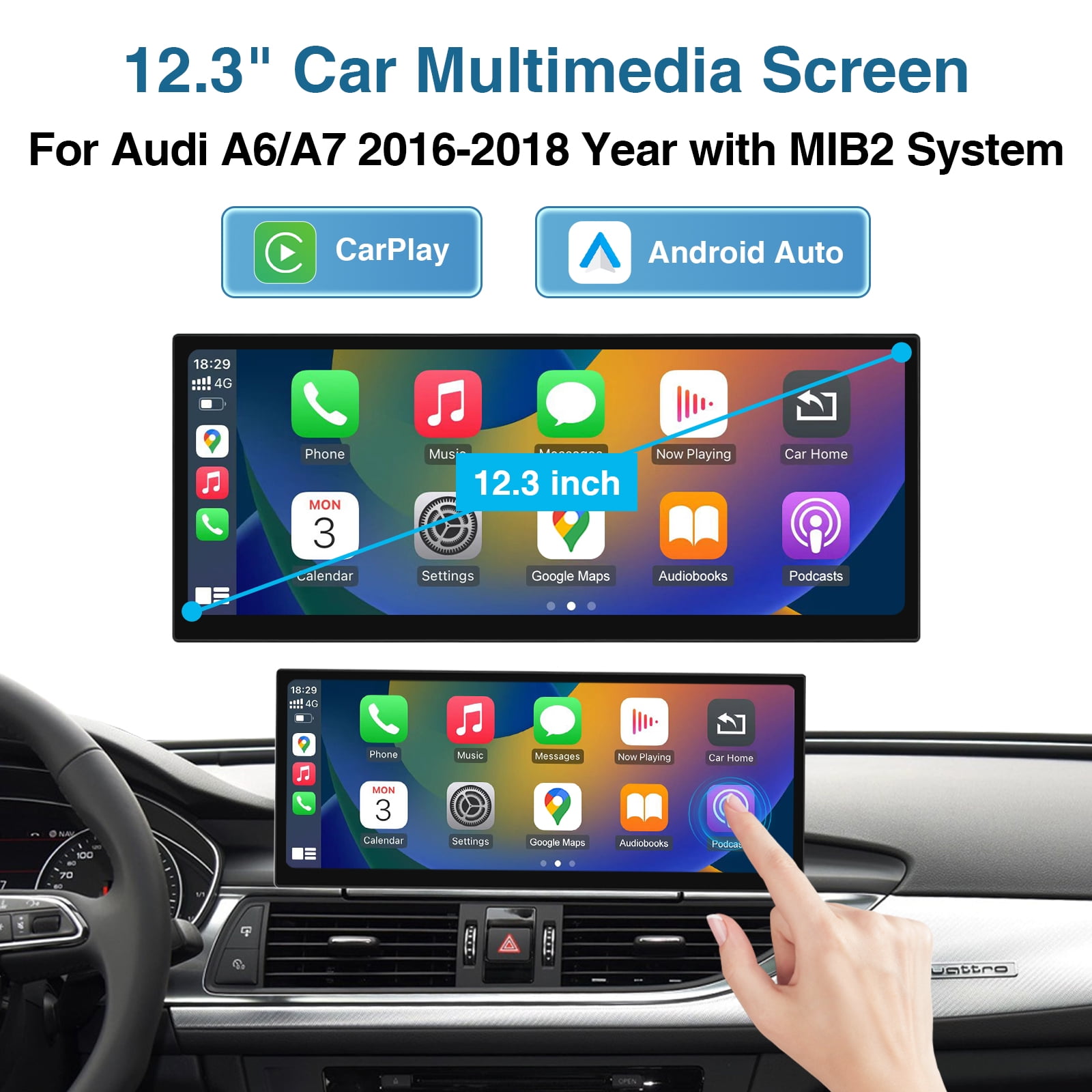 Ninetom Sans Fil CarPlay Et Kit De Rénovation Android Auto Decoder Pour Audi A1 2013-2018 Avec Système MMI 3G+, Support Mirror Link, Youtube, Navigation, Caméra Arrière, Siri