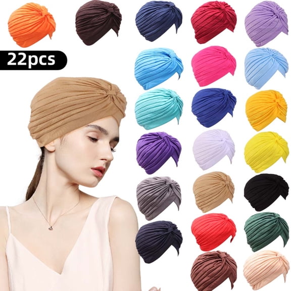 22 PCS Stretchy Turban Caps for Women, Chemo Head Wraps, Twisted Headwear Head Cover Hats, Assorted Colors