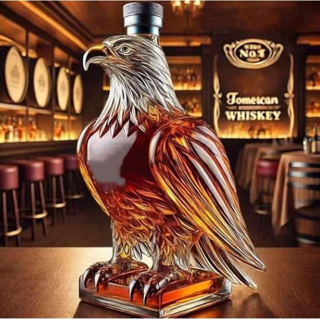 Whiskey Decanters Set, Glass Animal Shaped Bottles, Novelty Bar Display, Decorative Liquor Container 300ml (Eagle B model)