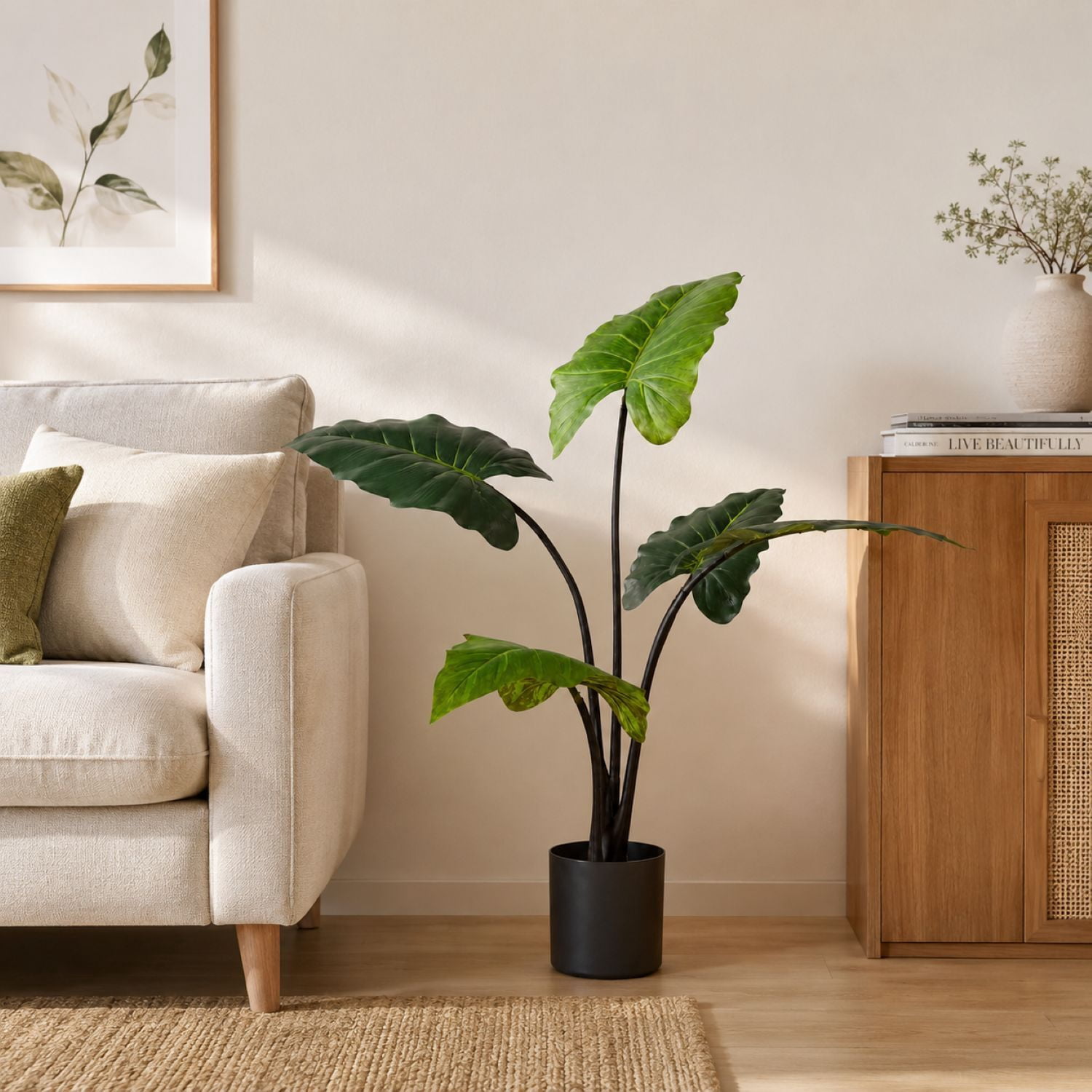 Easy4Home 3.4FT Artificial Plant Fake Caladium Plant Potted Indoor Faux Floor Plant for Home Office Decor, Green