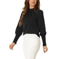 thumbnail image 4 of INSPIRAR CHIC Blusa de Manga Larga para Mujer Cuello Alto Moda 2023 Camisa de Trabajo Plisada de Chifón Sólido Top de Chifón Negro S, 4 of 6