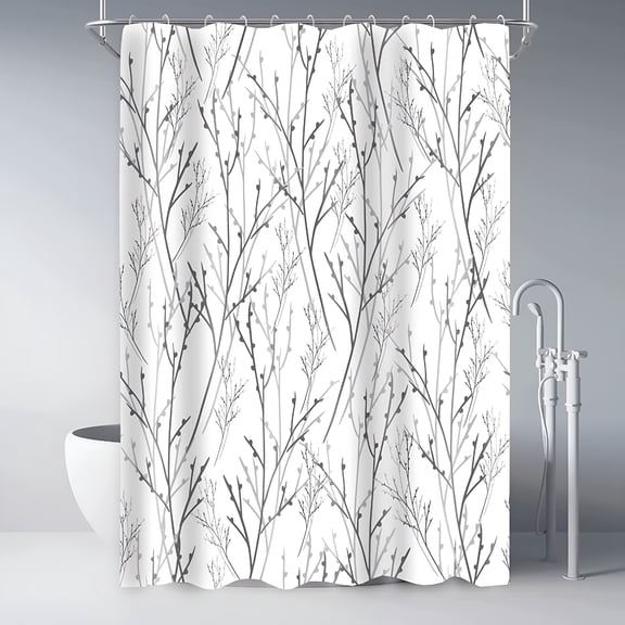 AUQ Extra Long Size Bathroom Shower Curtain Set 72X84Inch,Branch Shower Curtain with Hooks,Extra Long Shower Curtains Water Repellent Fabric Shower Curtain for Bathroom Decor