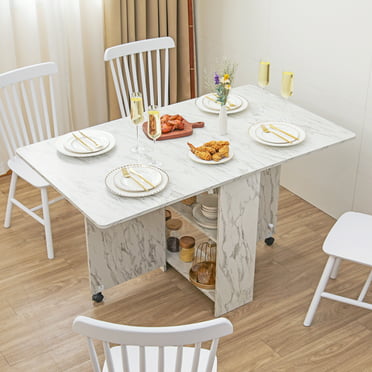 Folding Dining Table with 2 Layers Storage, 3 in 1 Movable Folding ...
