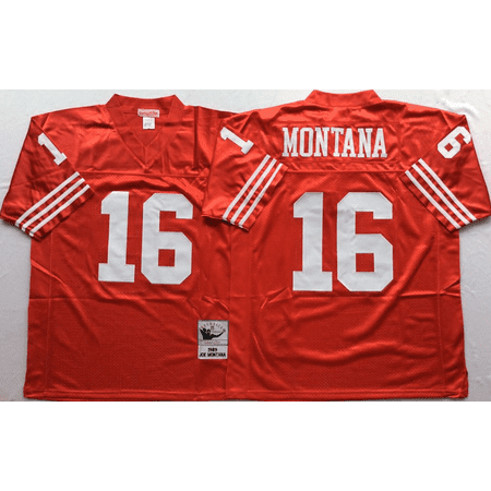 Joe Johnson Jersey - Mens San Francisco 49ers MONTANA #16 Throwback Football Jersey Red Medium