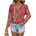 thumbnail image 2 of Women'S Bohemian Print V-Neck Long Sleeve Casual Blouses Shirts 4-Mixed Colors L, 2 of 7