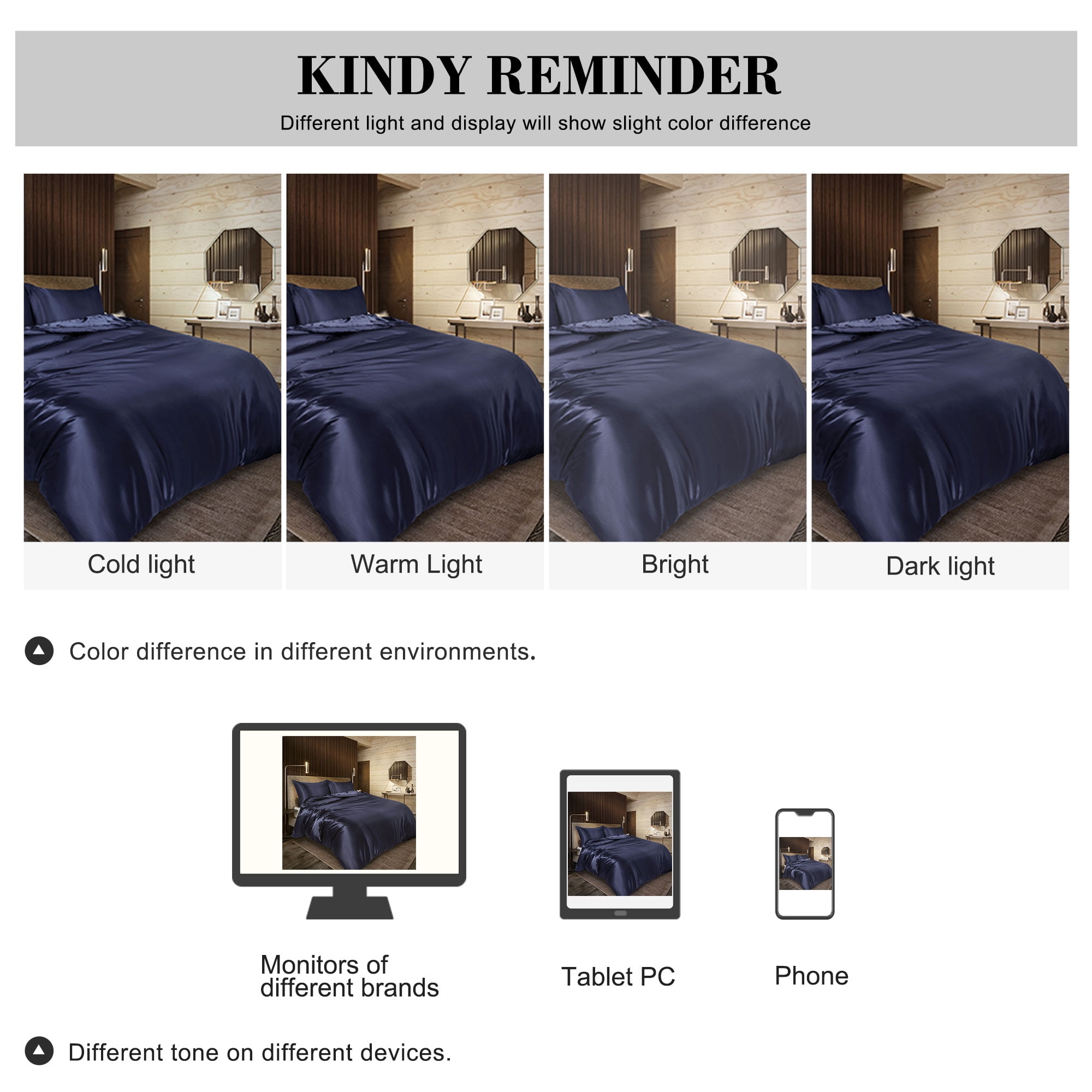 Unique Bargains Satin Duvet Cover Set of 3 with 2 Pillowcase Queen Navy