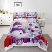 jejeloiu Cartoon Xmas Snowman Bedding Comforter Set,Happy New Year Twin Comforter Sets,Purple Christmas Gifts Bedding Set For Kids,Super Cozy Room Decor Reversible,2pcs