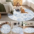 thumbnail image 5 of Blue Floral Round Area Rug 3.3 FT, Non Slip Small Entryway Kitchen Mat, Garden Petals Flower Botanical Tree Branch Washable Soft Circular Rug Non-Shedding Door Mat for Bathroom Playroom Kids Room, 5 of 9