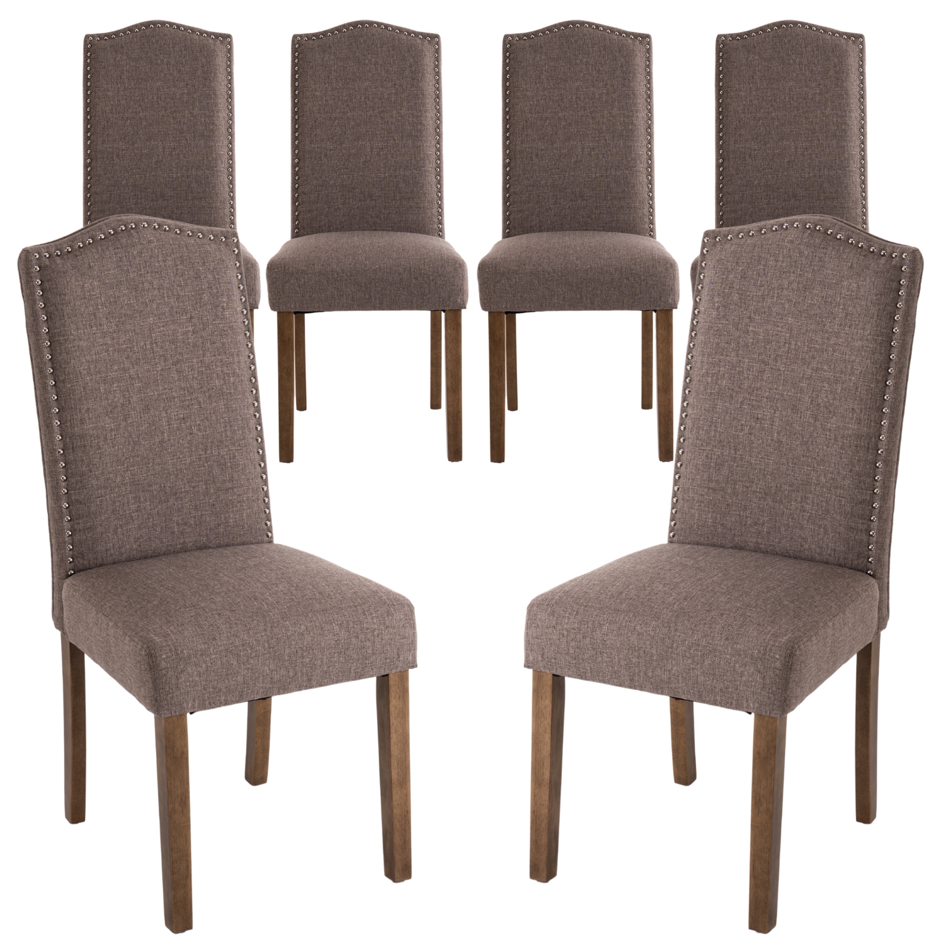 Dining Chairs Brown Modern Upholstered Fabric Dining Chairs with Nailhead Trim, Set of 6
