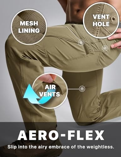 CQR Men's Quick Dry Tactical Pants, Water Resistant Outdoor Pants, Lightweight Stretch Cargo Work Hiking Pants, Rocky Cargo Tan, 34W x 30L