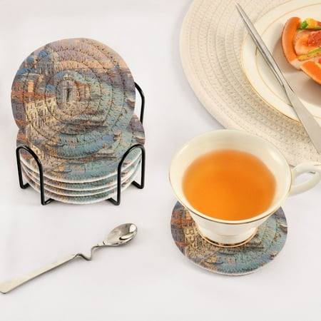 

BZSMCE 6Pcs Drink Coasters With Holder 3.94Inch Great Church Creative Coil Coaster Coasters Colors Absorbent Coasters for Drinks Coasters Set Thicken Heat for Home Table