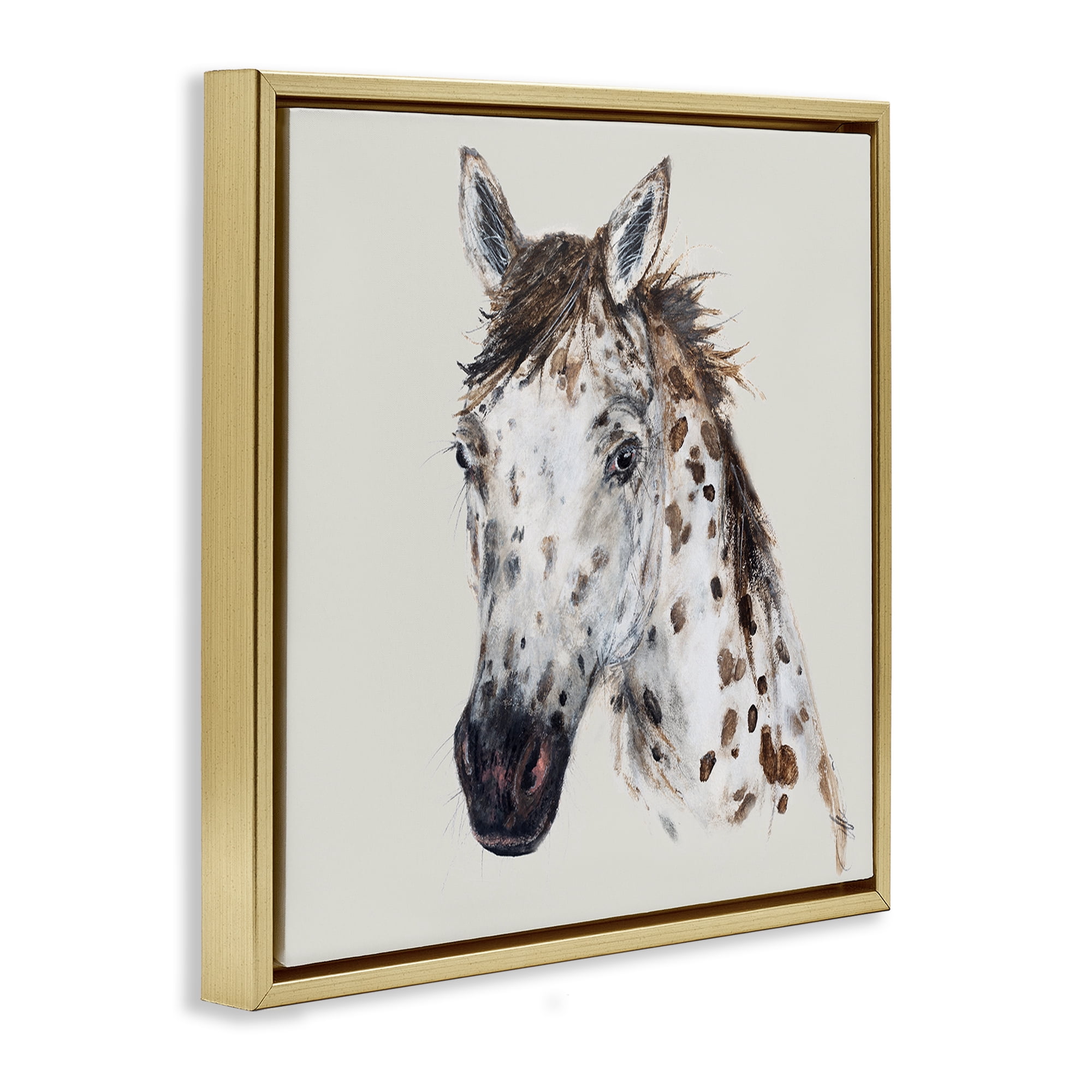Stupell Industries Charming Spotted Horse Animals Painting Gold Floater Framed Canvas Art Print Wall Art, 18 x 18