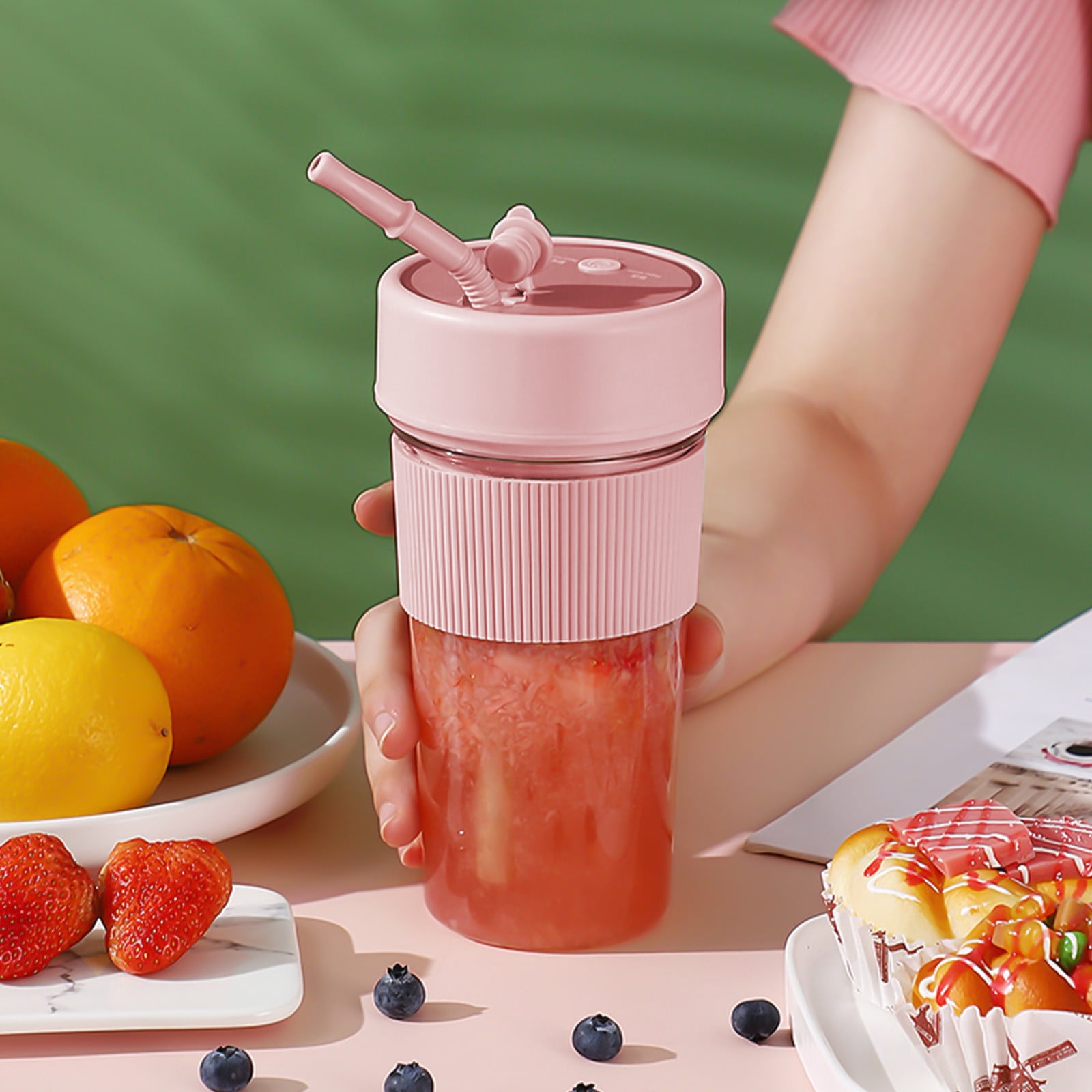 SNGMN Portable Blender with 6 Blades, USB Rechargeable Juicer for Smoothies and Shakes, Easy to Clean with Straw, 350ml Capacity, 18000rpm