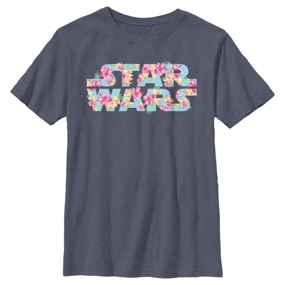 Boy's Star Wars Floral Hibiscus Logo Graphic Tee Navy Blue Heather X Large