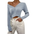 thumbnail image 1 of Baberdicy Chandails pour Femmes, Cardigan Court à Manches Longues Ouvert, Léger, Bleu Clair, 1 of 7