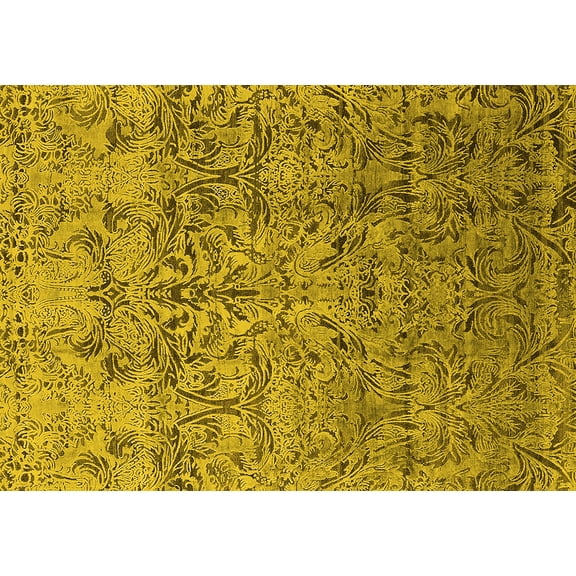 Ahgly Company Machine Washable Indoor Rectangle Oriental Yellow Industrial Area Rugs, 2' x 3'